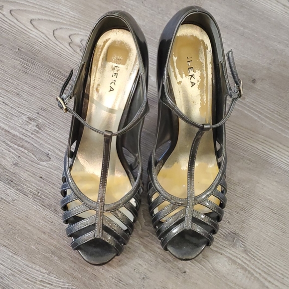 Bronzey peep toe strappy heels - Sz 9 - Picture 5 of 6